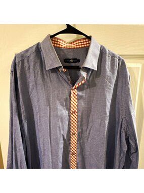 Stone Rose Red River Blue/White Houndstooth Dress Shirt L 17 32/33 Cotton